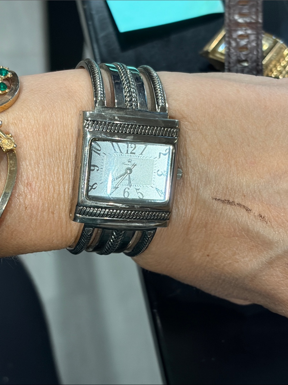 Silver-Tone Women's Square Face Cuff premier, designs Watch - Silver